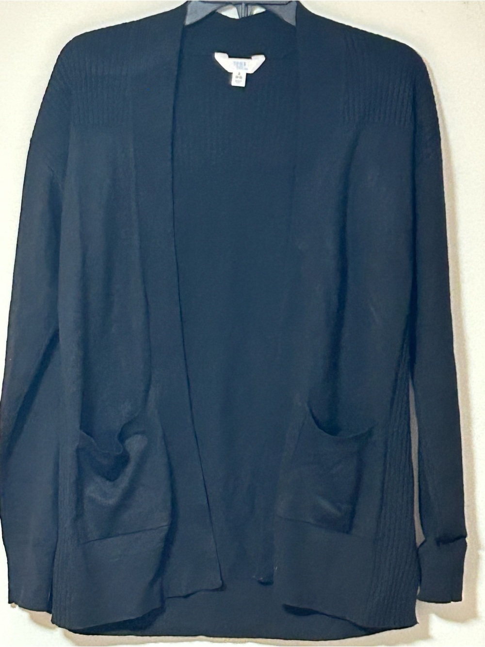 Time and Tru Black Open-Front Pocket Cardigan